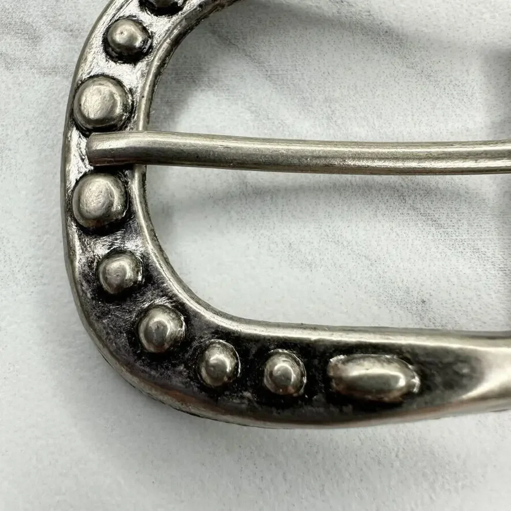 Studded Silver Tone Simple Basic Belt Buckle
